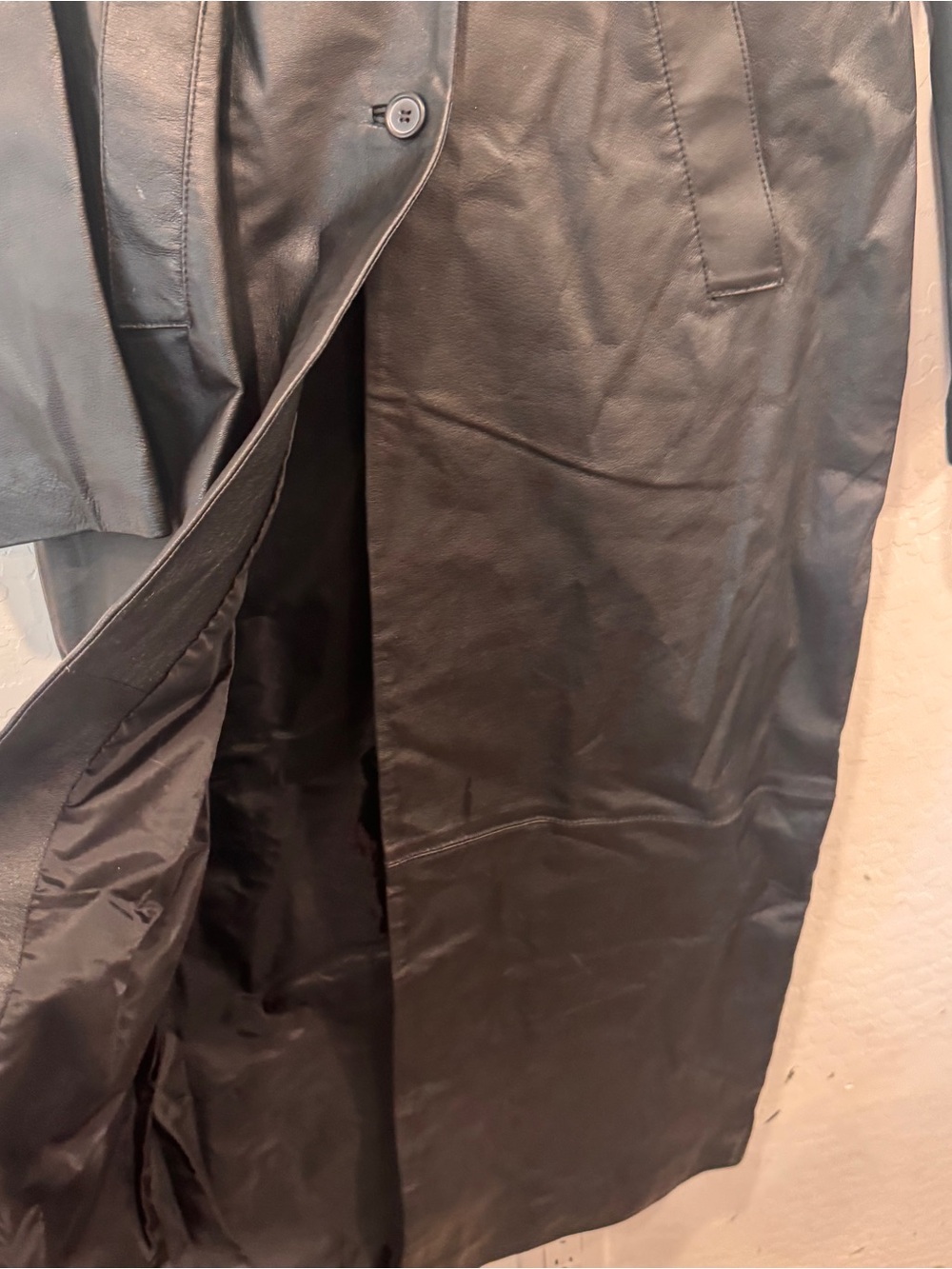 Newport News Trench Coat Womens Large Black Vintage 100% Leather Jacket Goth - Picture 6 of 11
